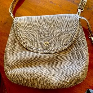 Woven handbag - shoulder strap 42” - beautiful gold hardware